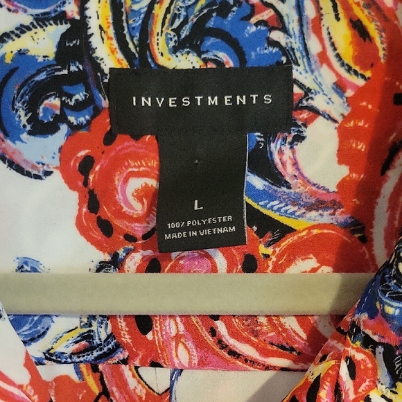 Investments SzLg Swirl Pattern long sleeve to 3/4 Sleeve button-down blouse - Picture 2 of 5